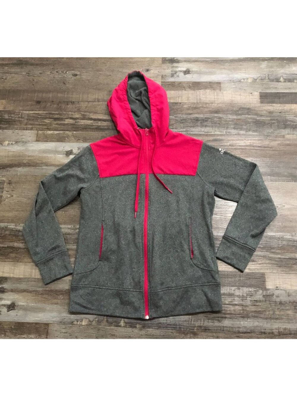 Adidas Performance Womens Large Gray & Pink Full Zip Hooded Fleece Jacket